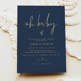 CAITLIN Modern Navy Blue en Gold Oh Baby shower Kaart