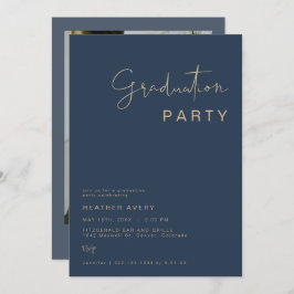 CAITLIN Modern Navy Blue Graduation Party Invitat Kaart