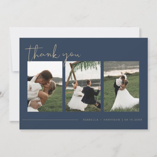 CAITLIN Modern Navy Blue Photo Weddenschap Bedankt Kaart (Voorkant)