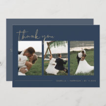 CAITLIN Modern Navy Blue Photo Weddenschap Bedankt
