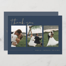 CAITLIN Modern Navy Blue Photo Weddenschap Bedankt Kaart