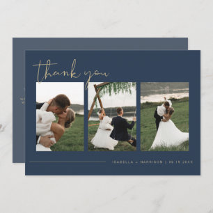 CAITLIN Modern Navy Blue Photo Weddenschap Bedankt Kaart