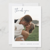 CAITLIN Modern Navy Blue Photo Weddenschap Bedankt Kaart (Voorkant)