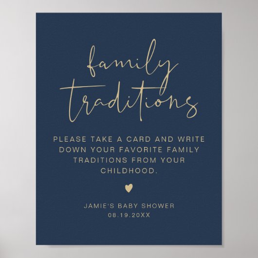 CAITLIN Modern Navy Family Traditions Baby shower Poster (Voorkant)