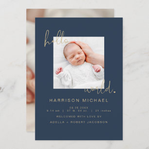 CAITLIN Modern Navy Newborn One Photo Announge Kaart