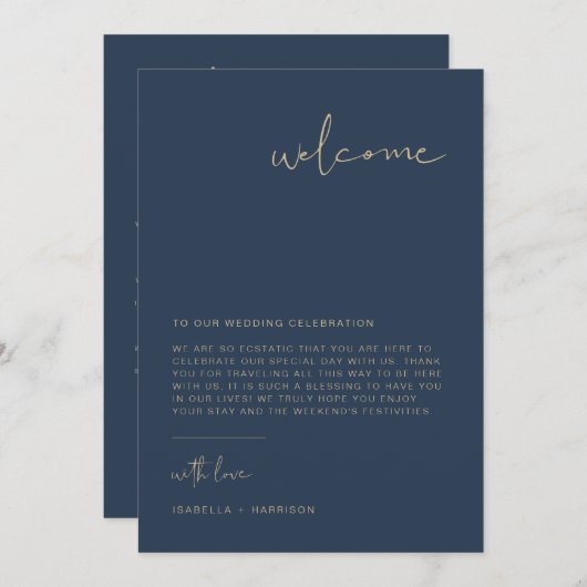 CAITLIN Modern Navy Welcome Letter Kaart (Voorkant / Achterkant)