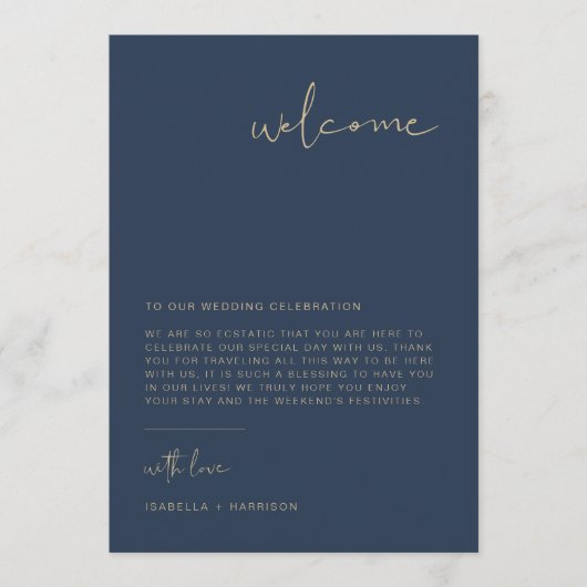 CAITLIN Modern Navy Welcome Letter Kaart (Voorkant)