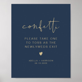 CAITLIN Moderne marine en Gold Confetti Toss Sign Poster
