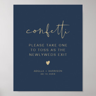 CAITLIN Moderne marine en Gold Confetti Toss Sign Poster