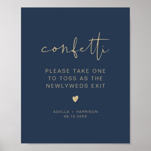 CAITLIN Moderne marine en Gold Confetti Toss Sign Poster (Voorkant)