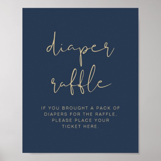CAITLIN Navy and Gold Diaper Raffle Game Sign Poster (Voorkant)