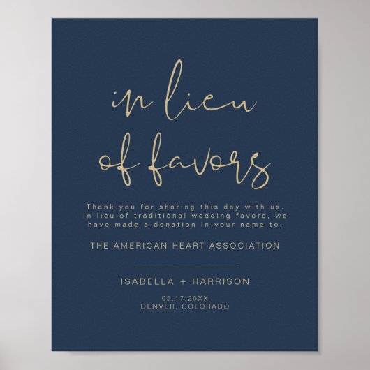 CAITLIN Navy and Gold in Lieu Favors Wedding Poster (Voorkant)