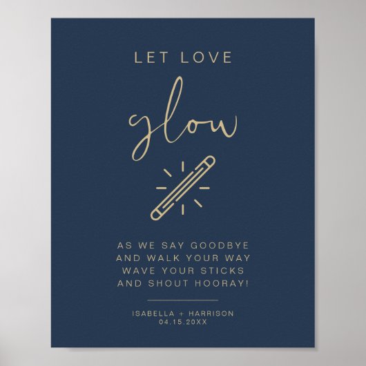 CAITLIN Navy and Gold Let Love Glow Wedding Sign Poster (Voorkant)