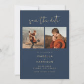 CAITLIN Navy and Gold Photo Save the Date Kaart (Voorkant)
