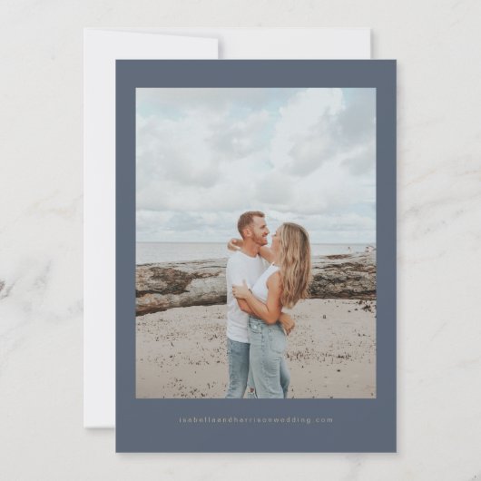 CAITLIN Navy and Gold Photo Save the Date Kaart (Achterkant)