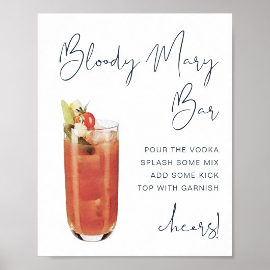 CAITLIN Navy Blauwe Moderne Bloody Mary Bar Bord Poster (Voorkant)