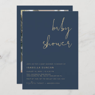CAITLIN Navy Blue en Gold Baby shower Invitation Kaart
