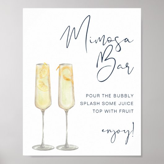 CAITLIN Navy Blue Modern Bridal Mimosa Bar Poster (Voorkant)