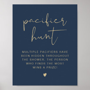 CAITLIN Navy Blue Pacifier Hunt Baby shower Game Poster