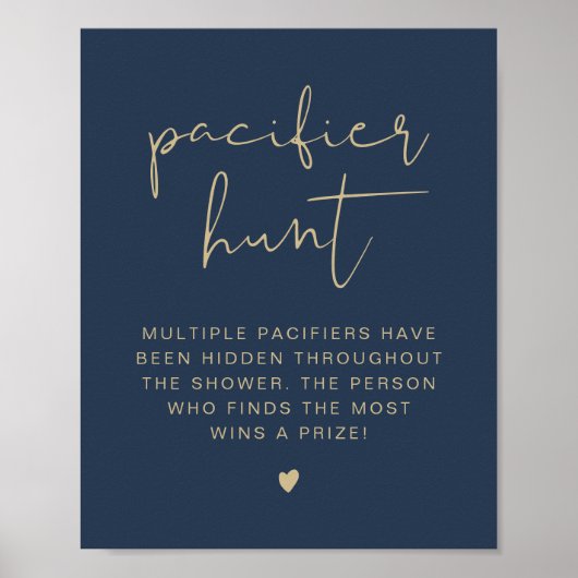CAITLIN Navy Blue Pacifier Hunt Baby shower Game Poster (Voorkant)