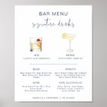 CAITLIN Navy Cocktail Signature Drink Bar Menu Poster<br><div class="desc">Dit teken voor drink en streepjesmenu bevat een stijlvol handgeschreven blauw navy font en een modern minimalistisch ontwerp. De afbeeldingen van de waterverf worden met de hand gemaakt en hier worden 15 populaire drinken in deze aanbieding opgenomen. Klik "uitgeven gebruikend ontwerphulpmiddel"knoop in de verpersoonlijkingssectie om de drinken te zien die...</div>