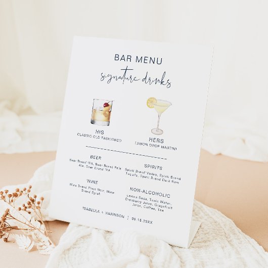CAITLIN Navy Cocktail Signature Drink Bar Menu Reclamebord Met Voetstuk