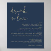 CAITLIN Navy en Goud Drunk in Love Bar Menukaart B Poster (Voorkant)