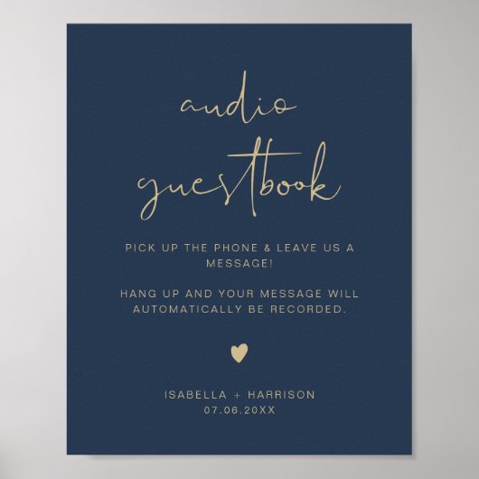 CAITLIN Navy & Gold Audio Guestbook Weddenschap Poster (Voorkant)