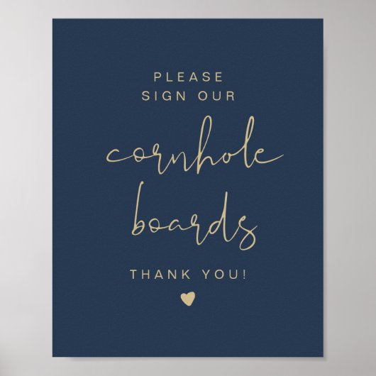 CAITLIN Navy & Gold Cornhole Guestbook Sign Poster (Voorkant)