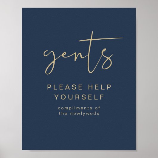 CAITLIN Navy & Gold Gents Bathroom Toiletry Poster (Voorkant)