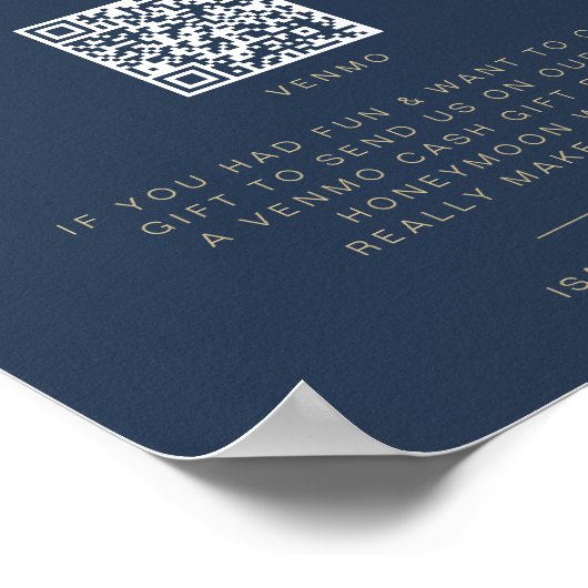 CAITLIN Navy & Gold Honeymoon Fund Weddenschap Poster (Hoek)