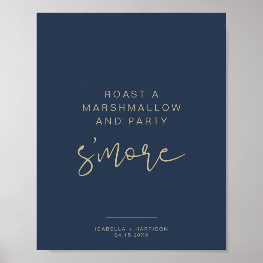 CAITLIN Navy & Gold Minimalist S'mores Bar Sign Poster (Voorkant)