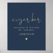 CAITLIN Navy & Gold Modern Wedding Cigar Bar Poster (Voorkant)
