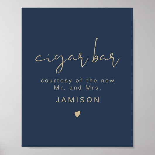 CAITLIN Navy & Gold Modern Wedding Cigar Bar Poster (Voorkant)