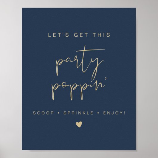 CAITLIN Navy & Gold Popcorn Bar Wedding Sign Poster (Voorkant)