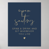 CAITLIN Navy & Gold Wedding Open Seating Sign Poster (Voorkant)