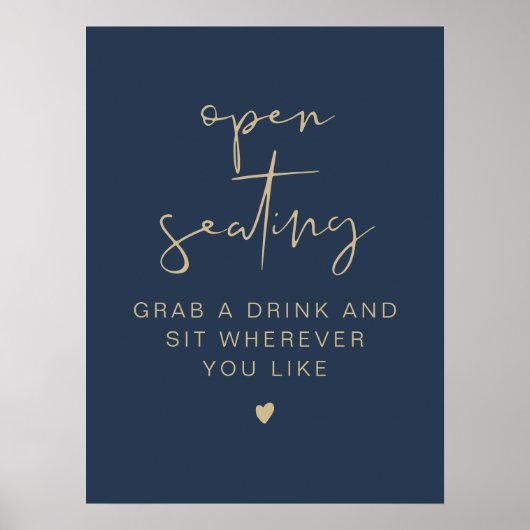 CAITLIN Navy & Gold Wedding Open Seating Sign Poster (Voorkant)