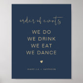 CAITLIN Navy & Gold Wedding Order of Events Poster (Voorkant)
