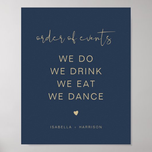 CAITLIN Navy & Gold Wedding Order of Events Poster (Voorkant)