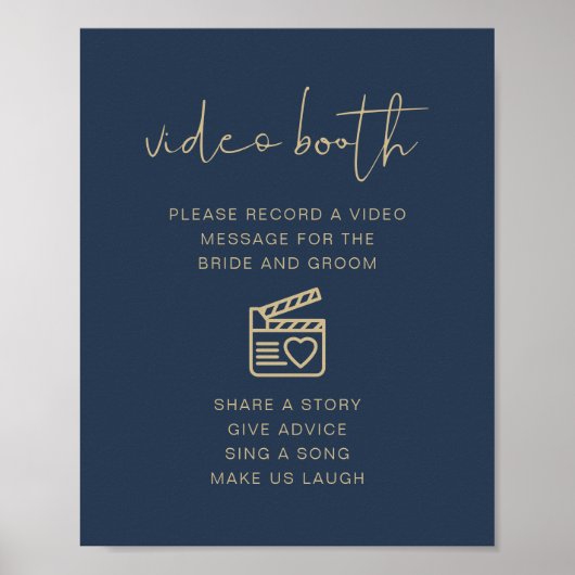 CAITLIN Navy & Gold Wedding Video Booth Sign Poster (Voorkant)