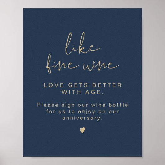 CAITLIN Navy & Gold Wine Wedding Guestbook Poster (Voorkant)