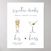 CAITLIN Navy Moderne Signature Bruiloftsbar Drankj Poster (Voorkant)