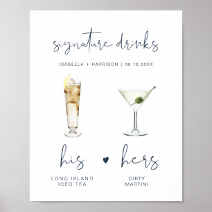 CAITLIN Navy Moderne Signature Drink Trouwbar Poster