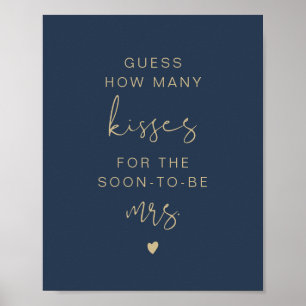 CAITLIN Navy Raad hoeveel Kisses Bridal Sign Poster