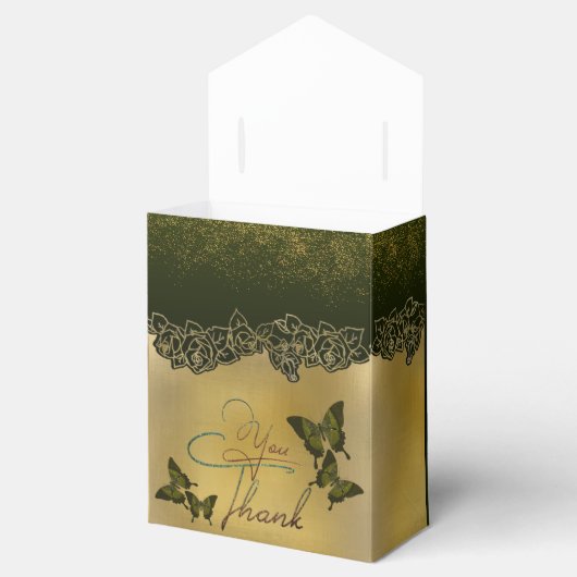 Caja de regalo con agradecimiento verde con rosas bedankdoosjes (Geopend)