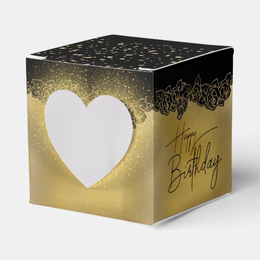 Caja de regalo  con corazón dorada para cumple bedankdoosjes (Voorkant Zijde)