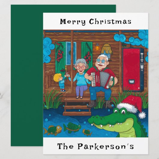 Cajun Alligator gaat met kerst Feestdagenkaart (Voorkant / Achterkant)