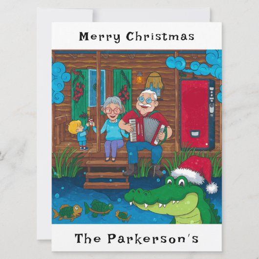 Cajun Alligator gaat met kerst Feestdagenkaart (Voorkant)