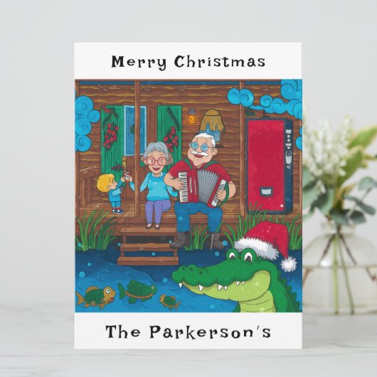 Cajun Alligator gaat met kerst Feestdagenkaart (Staand voorkant)