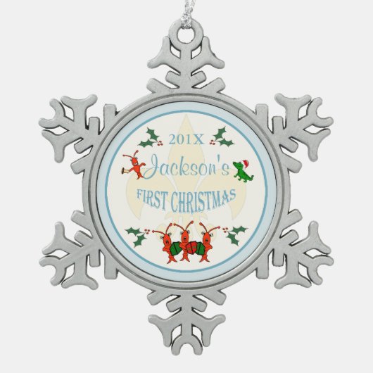 Cajun Baby Boy Eerste Kerstmis Tin Sneeuwvlok Ornament (Voorkant)